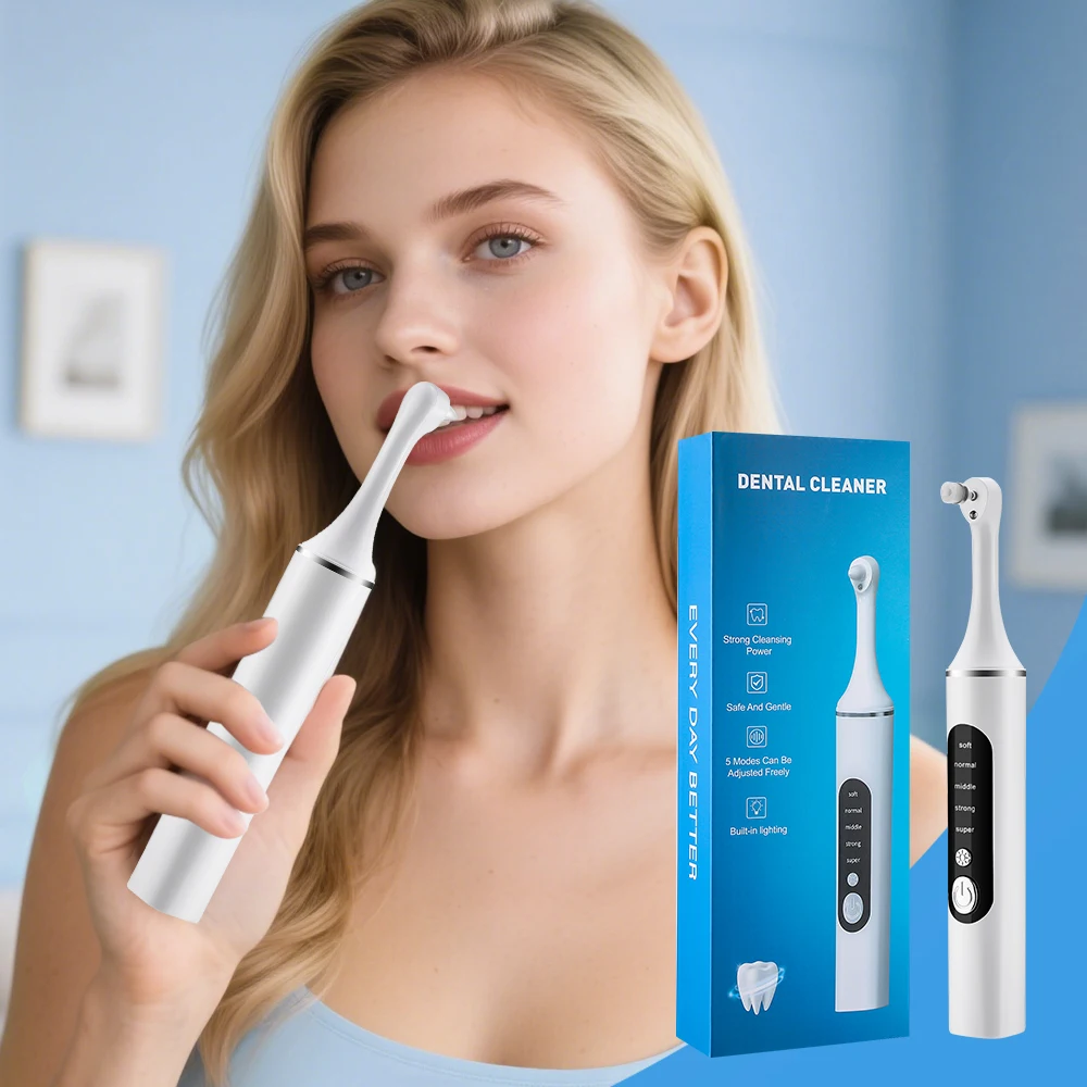 Teeth Whitening Zoom - Elektrischer Zahnpolierer, Zahnaufhellungsreiniger, 6 Bürstenköpfe, LED-Licht,