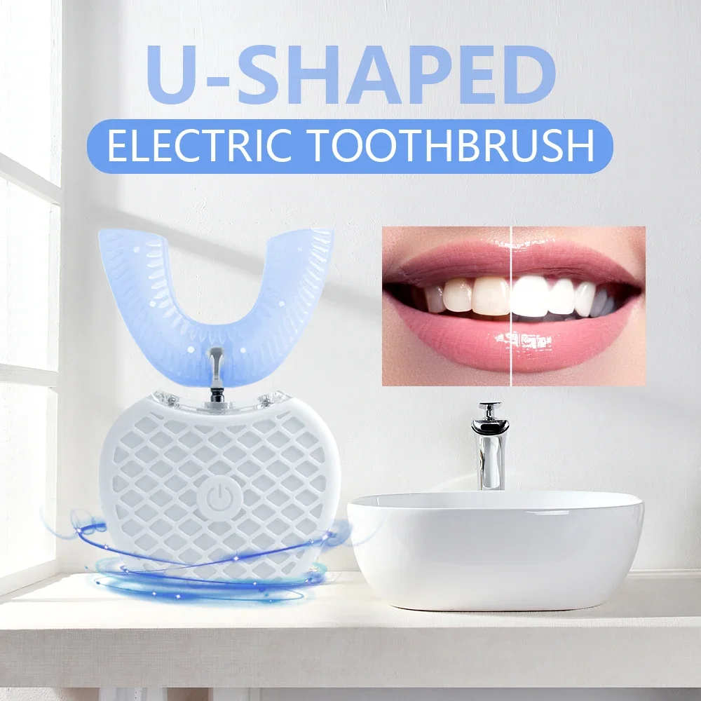 Teeth Whitening Blue Light - Ultraschall-Elektrozahnbürste für Erwachsene, automatische U-Form, 360°-Reinigung