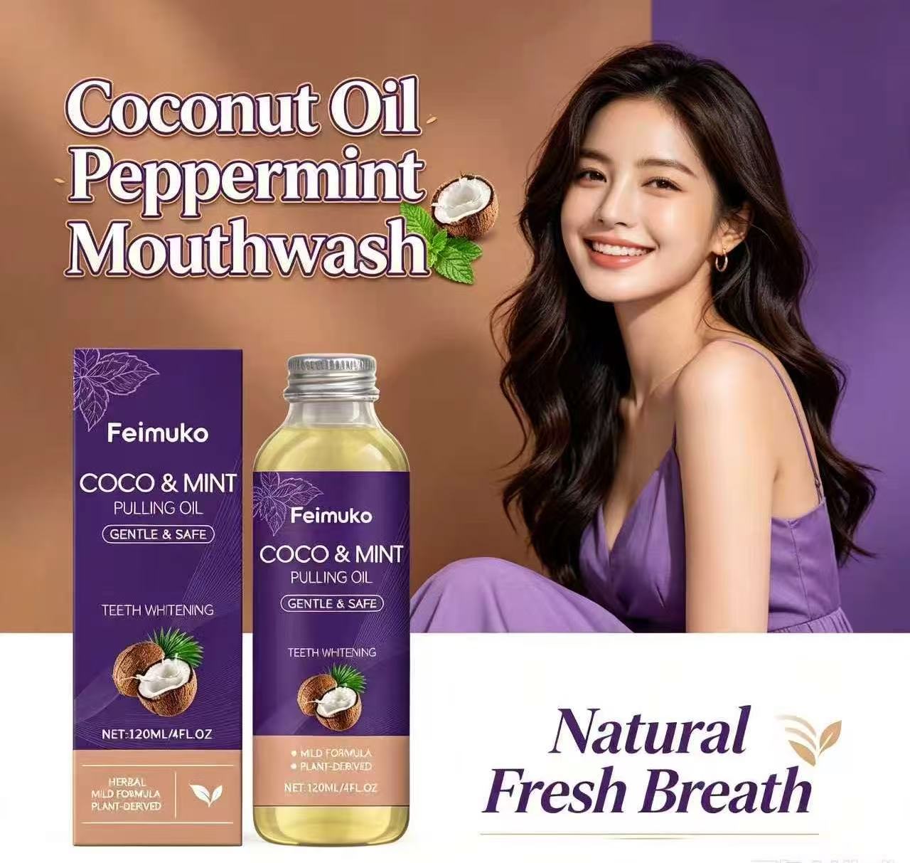 Teeth Whitening With Coconut Oil - Kokosöl-Pfefferminz-Öl Mundspülung Natürliche Pflanzliche Zutaten Sanfte
