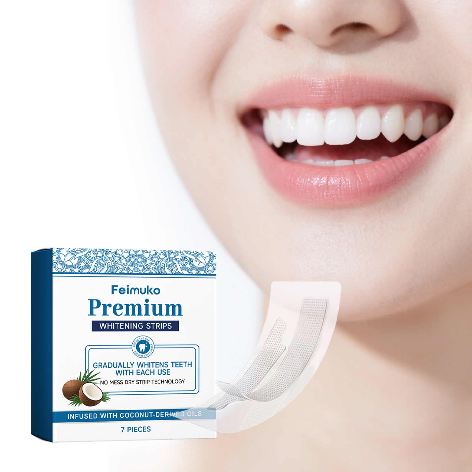 Teeth Whitening With Coconut Oil - Feimuko Kokosnussöl Zahnaufhellungsstreifen Langanhaltende Aufhellung Sanfte