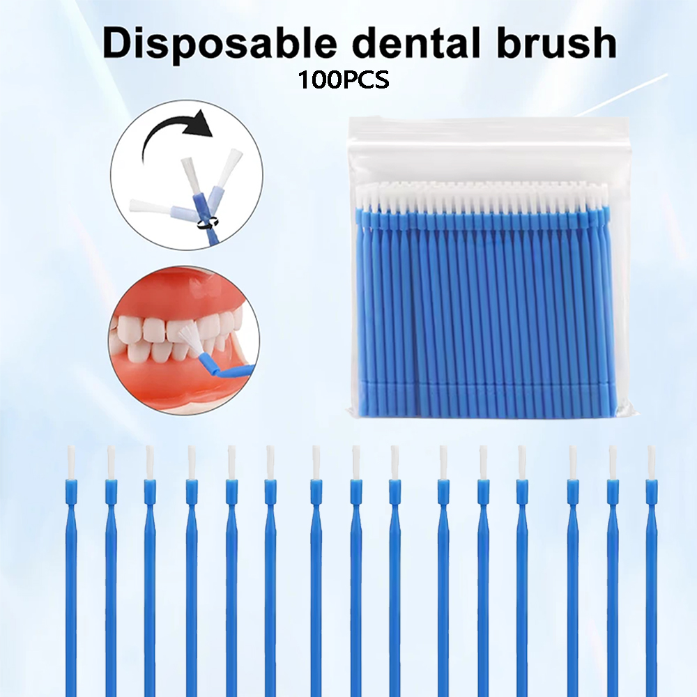 Whitening Teeth Dentist - 100 Stück Zahnärztliche Einweg-Mikrobürsten-Applikatoren, Biegbare Langstiel-Bürsten