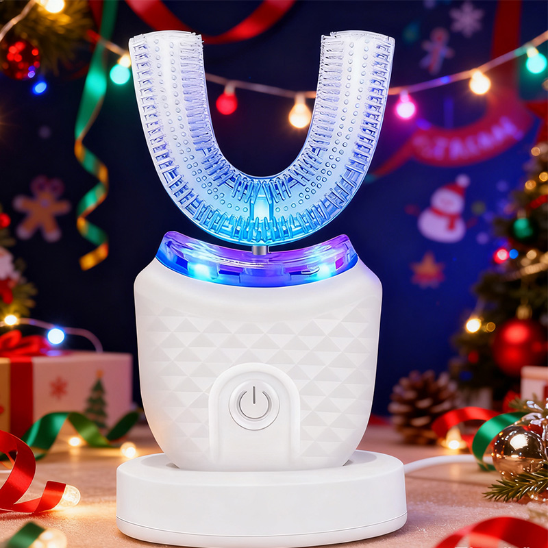 Teeth Whitening Blue Light - Tragbare U-förmige elektrische Zahnbürste, Ultraschall-360-Grad-Reinigung, automatische