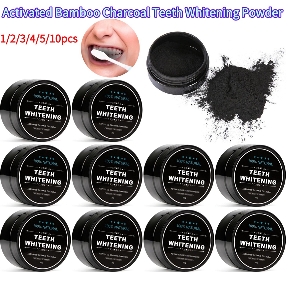 Teeth Whitening Activated Organic Charcoal - Zahnaufhellungspulver, natürliches Bio-Aktiv, Bambuskohle, gelbe Zahnreinigung,