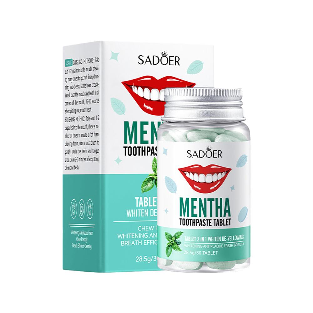 Teeth Whitening Q&M - Feste Minz-Zahnpasta-Tabletten, Minzgeschmacksrichtungen, Zähne, Atem, Mundwasser,
